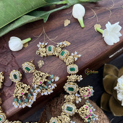 Vriksham Bridal Green Shade Lakshmi Style Kundan Jadau Short Choker-Pearl-J3388