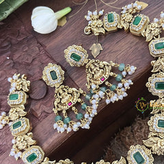 Vriksham Bridal Green Shade Lakshmi Style Kundan Jadau Short Choker-Pearl-J3388