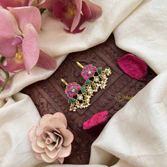 Vriksham Rose Floral Style Kundan Jadau Press Bugadi-Red White & Green-Pearls-J3763