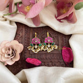 Vriksham Rose Floral Style Kundan Jadau Press Bugadi-Red White & Green-Pearls-J3763