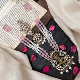 Layered Beaded Light Pink Victorian Diamond Short Neckpiece-Narthana Krishna-VV1216