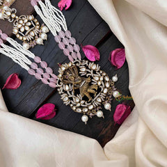 Layered Beaded Light Pink Victorian Diamond Short Neckpiece-Narthana Krishna-VV1216