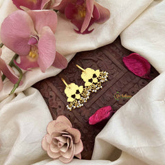 Vriksham Rose Floral Style Kundan Jadau Press Bugadi-Red White & Green-Pearls-J3763