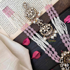 Layered Beaded Light Pink Victorian Diamond Short Neckpiece-Narthana Krishna-VV1216