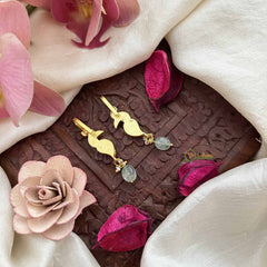 Vriksham Elegant Peacock Kundan Jadau Press Bugadi-Red White-Aqua Green Bead-J3769