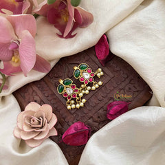 Vriksham Classic Floral & Leaf Kundan Jadau Press Bugadi-Red White & Green-Pearls-J3768