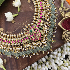 Vriksham Designer Choker Style Kundan Jadau Short Neckpiece-Aqua Green Bead-J3384