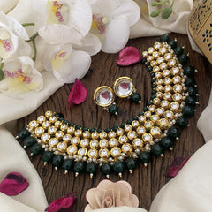 Vriksham Premium Kundan Neckpiece-Bottle Green Beads-G16837