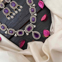 Premium Purple Victorian Diamond Pendant Neckpiece - VV1337