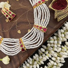 Vriksham Designer 8 Layer Pearl Mala-Red-J3338