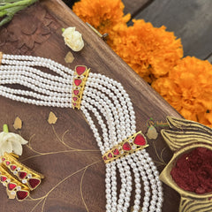 Vriksham Designer 8 Layer Pearl Mala-Red-J3338