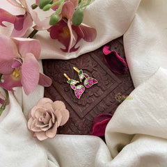 Vriksham Designer Peacock Shape Kundan Jadau Press Bugadi-Red White & Green-J3771