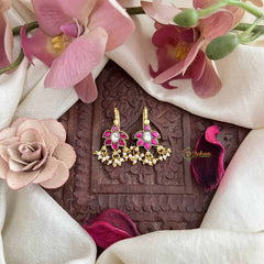 Vriksham Aarohi Antique Floral Kundan Jadau Press Bugadi-Red White-Pearls-J3764