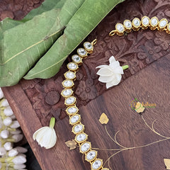 Vriksham Peacock Pendant Oval Kundan Jadau Neckpiece-Red Green-Pastel Green Bead-J3458