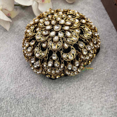 Vriksham Half Moon Style Floral Gold Stone Work Hair Bun Net With Hair Bun Cage Accessory-H1269