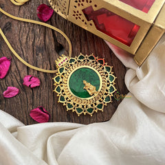 Vriksham Kerala Round Palakka WIth Krishna  Fusion Pendant Neckpiece-Green-G19826