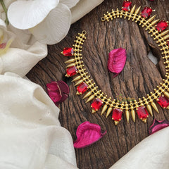 Vriksham Antique Gold Plated Red Stone Neckpiece-G19899