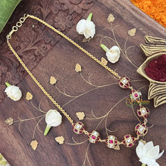 Vriksham Unique Round Kundan Jadau Beaded Chain-Red White-J3433