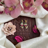 Vriksham Geometric Teardrop Style Kundan Jadau Press Bugadi-Red White-Pearls-J3776