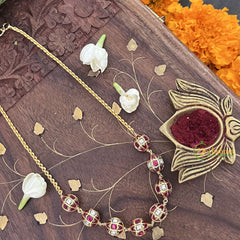 Vriksham Unique Round Kundan Jadau Beaded Chain-Red White-J3433