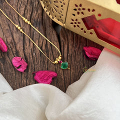 Vriksham Delicate Gold Plated Green Stone Kerala Palakka Pendant Chain Neckpiece-G19901