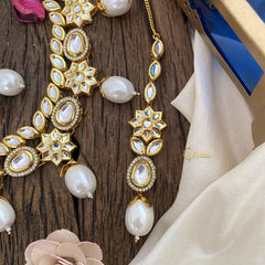 Vriksham Premium Floral Kundan Neckpiece with Maang Tikka-Mother of Pearl-G16824