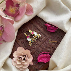 Vriksham Graceful Peacock Motif Kundan Jadau Press Bugadi-Red White & Green-Pearls-J3774