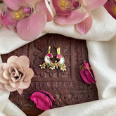 Vriksham Graceful Peacock Motif Kundan Jadau Press Bugadi-Red White & Green-Pearls-J3774