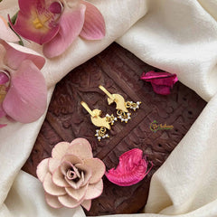 Vriksham Graceful Peacock Motif Kundan Jadau Press Bugadi-Red White & Green-Pearls-J3774