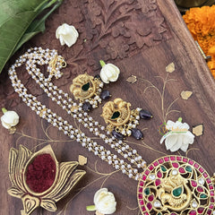 Vriksham Peacock Pendant Kundan Jadau Beaded Mala-Purple Beads-J3434