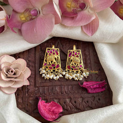 Vriksham Elegant Elephant Style Kundan Jadau Press Bugadi-Red-Pearls-J3782