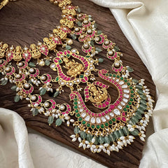 Unique 3 Layer Jadau Kundan Lakshmi Pendant Haram-Beads-Rice Pearls- J2077