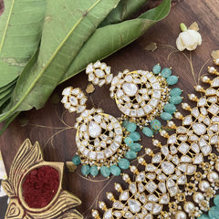 Vriksham Designer White kundan Jadau Choker-Aqua Blue Bead-Pearl-J3337