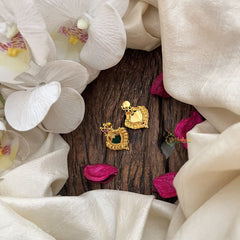 Vriksham Designer Gold Plated Kerala Palakka Green & Pink Stud Earrings-G19903