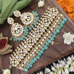 Vriksham Designer White kundan Jadau Choker-Aqua Blue Bead-Pearl-J3337