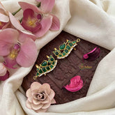 Vriksham Designer Pearls Coted Peacock Green Emerald Style Kundan Jadau Press Bugadi-J3785