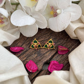 Vriksham Ethnic Gold Plated Kerala 3 Palakka Green & Pink Stud Earrings-G19904
