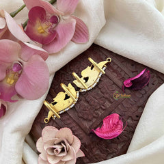 Vriksham Designer Pearls Coted Peacock Green Emerald Style Kundan Jadau Press Bugadi-J3785