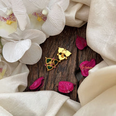 Vriksham Ethnic Gold Plated Kerala 3 Palakka Green & Pink Stud Earrings-G19904