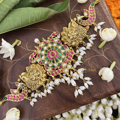 Vriksham Designer Peacock Style Kundan Jadau Short Choker-Rice Pearl-J3386