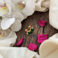 Vriksham Designer Gold Plated Kerala Palakka Green & Pink Stud Earrings-G19906