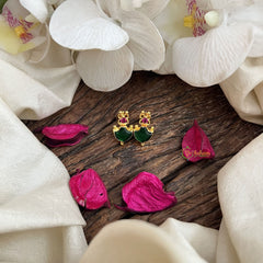 Vriksham Designer Gold Plated Kerala Palakka Green & Pink Stud Earrings-G19906