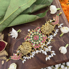 Vriksham Designer Peacock Style Kundan Jadau Short Choker-Rice Pearl-J3386