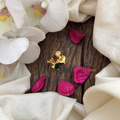 Vriksham Designer Gold Plated Kerala Palakka Green & Pink Stud Earrings-G19906