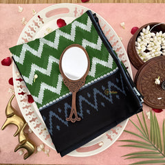 Vriksham Green With Zag Zig Printed Black Border Cotton Mulmul Saree-VS4615