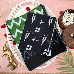 Vriksham Green With Zag Zig Printed Black Border Cotton Mulmul Saree-VS4615