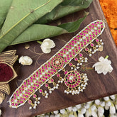 Vriksham Designer Cross RedFloral Pendant Kundan Jadau Neckpiece-Pearl-J3373