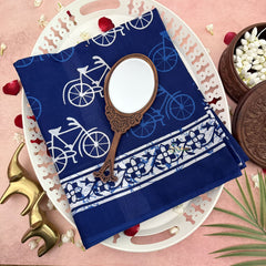 Vriksham Blue With Bicycle Printed Cotton Mulmul Saree-VS4625