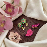 Vriksham Classic Sunflower Style Kundan Jadau Press Bugadi-Red Green-Pearls-J3779