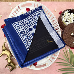 Vriksham Blue With Bicycle Printed Cotton Mulmul Saree-VS4625